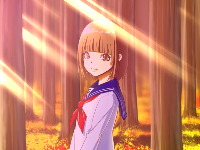 brown_hair flat_chest forest loli mono mr_mono nature school_uniform serafuku short_hair