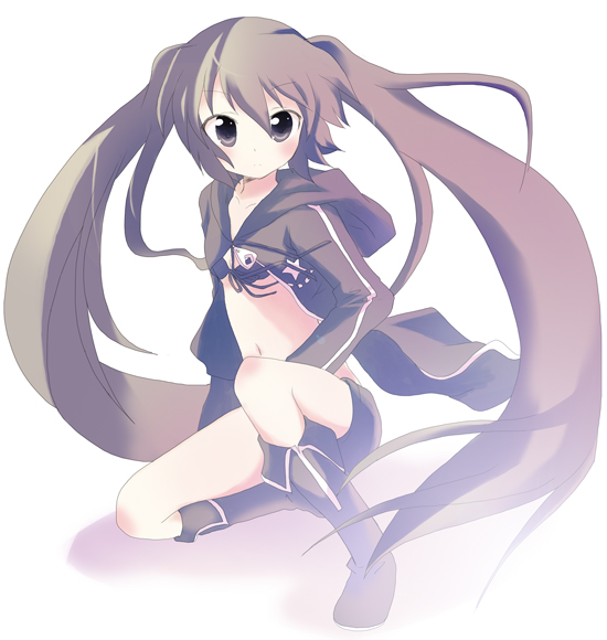 black_rock_shooter_(character) brown_eyes brown_hair flat_chest loli massala navel twintails