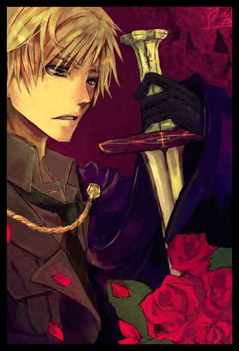 axis_powers_hetalia blonde_hair flower green_eyes male necktie rose sword united_kingdom_(hetalia)