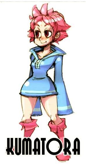 1girl alex_ahad_(style) boots character_name hoodie knee_boots kumatora long_sleeves mother_(game) mother_3 no_pants parody pink_hair red_eyes sarikyou short_hair skullgirls slender_waist smile solo style_parody sweater_dress tomboy zipper