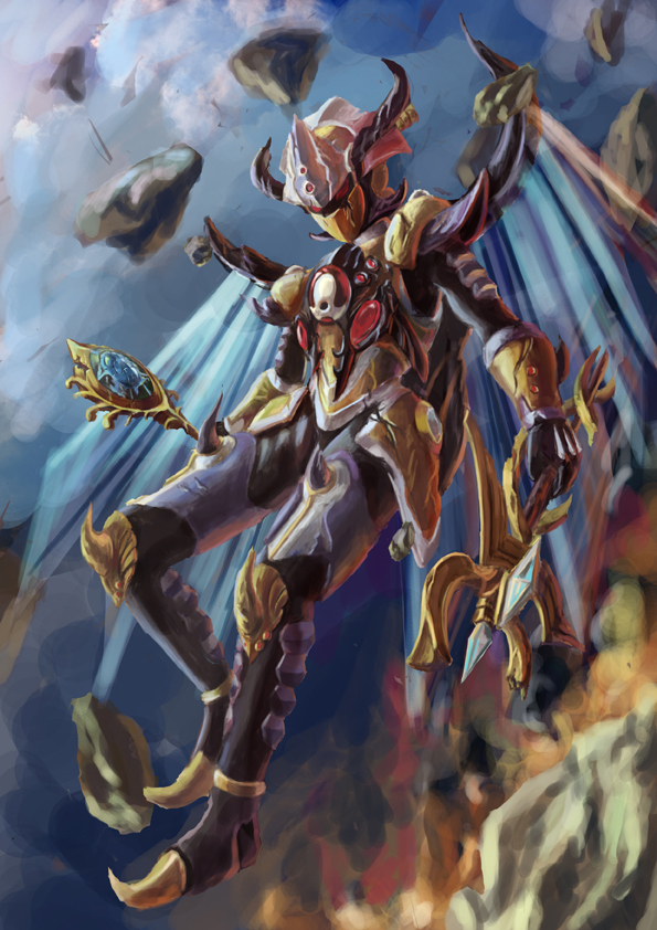 armor dual_wielding duel_monster evilswarm_kerykeion leorox red_eyes solo staff wings yuu-gi-ou