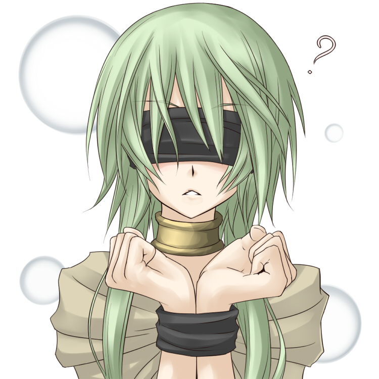 1girl ? blindfold caam_serenity_of_gusto green_hair long_hair shintani_tsushiya simple_background solo white_background yuu-gi-ou