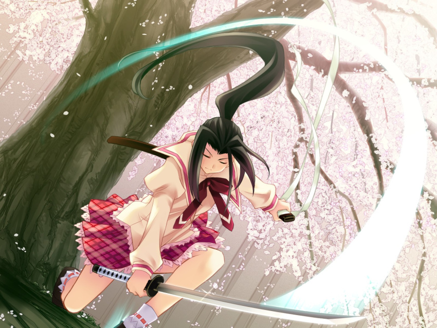 black_hair hanafubuki katana kirinji_himawari seifuku skirt sword