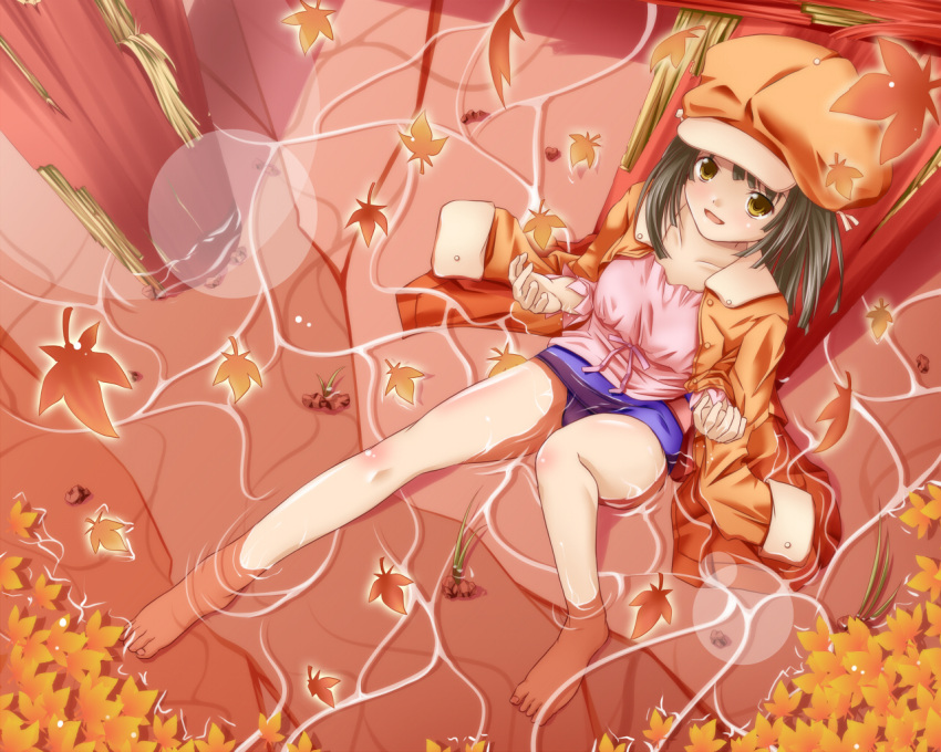 bakemonogatari green_hair sengoku_nadeko short_hair water yellow_eyes