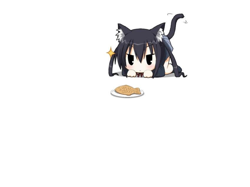 catgirl chibi k-on! nakano_azusa seifuku taiyaki white