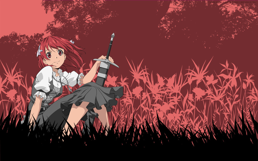 cecily_cambell red_hair seiken_no_blacksmith sitting sword weapon