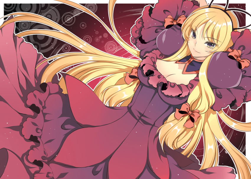 alternate_costume blonde_hair breasts cleavage dutch_angle frills jeminl long_hair ribbon roh_nam_kyung solo touhou yakumo_yukari