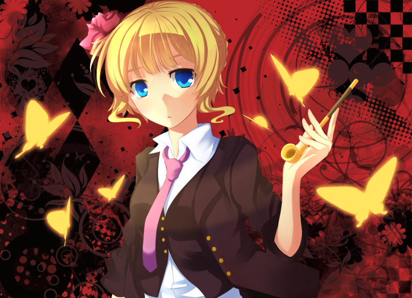 bad_id beatrice blonde_hair blue_eyes butterfly kiseru necktie pipe short_hair somnium umineko_no_naku_koro_ni when_they_cry_3