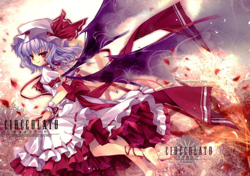 absurdres barefoot bat_wings capura.l cover cover_page feet hat highres huge_filesize lavender_hair red_eyes remilia_scarlet ribbon scan short_hair touhou wings