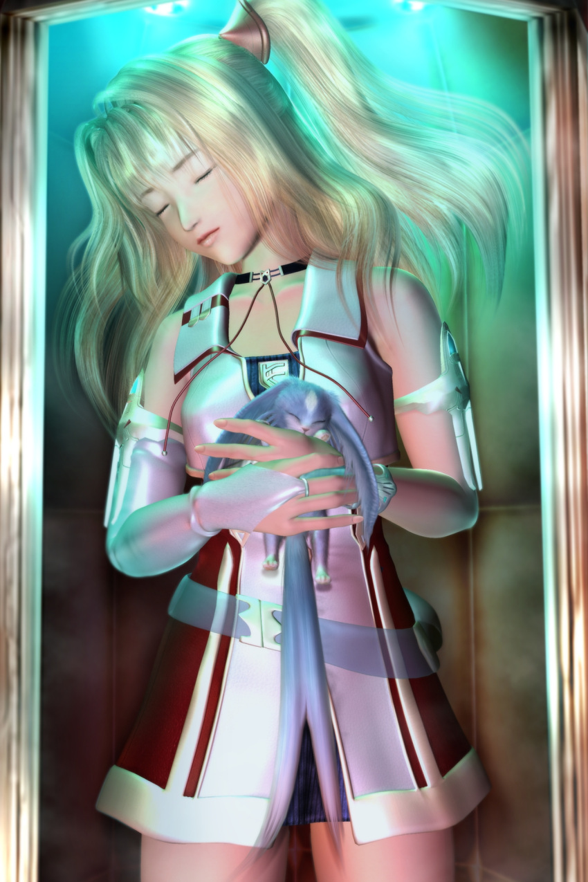 3d animal armlet blonde_hair capsule collar des_blood_4 esk closed_eyes fei holding illusion_soft sleeping twintails vest