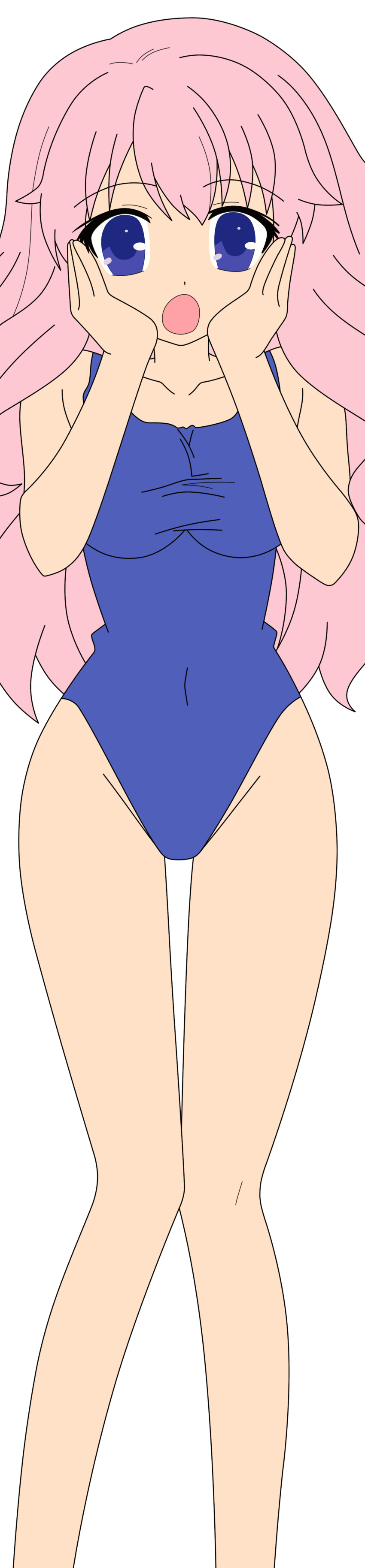 1girl baka_to_test_to_shoukanjuu blue_eyes high_res himeji_mizuki legs long_hair open_mouth photoshop pink_hair solo swimsuit thighs vector_trace