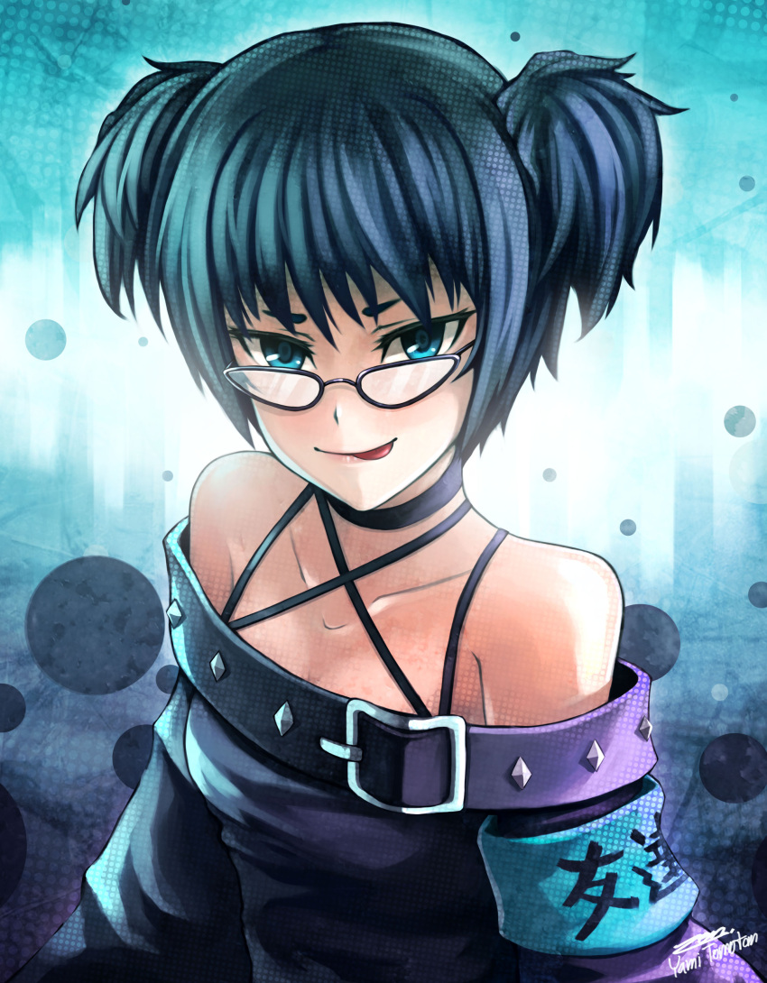 1girl absurdres blue_eyes blue_hair flat_chest glasses highres looking_at_viewer short_hair smile solo zen_(jirakun)