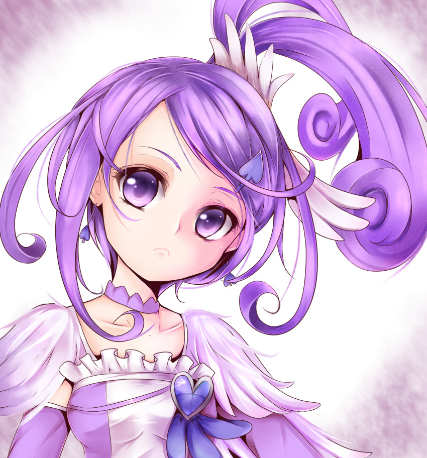 1girl arm_warmers choker cure_sword curly_hair dokidoki!_precure earrings hair_ornament hairpin heart highres jewelry kenzaki_makoto magical_girl ponytail precure purple_hair serious short_hair solo spade violet_eyes