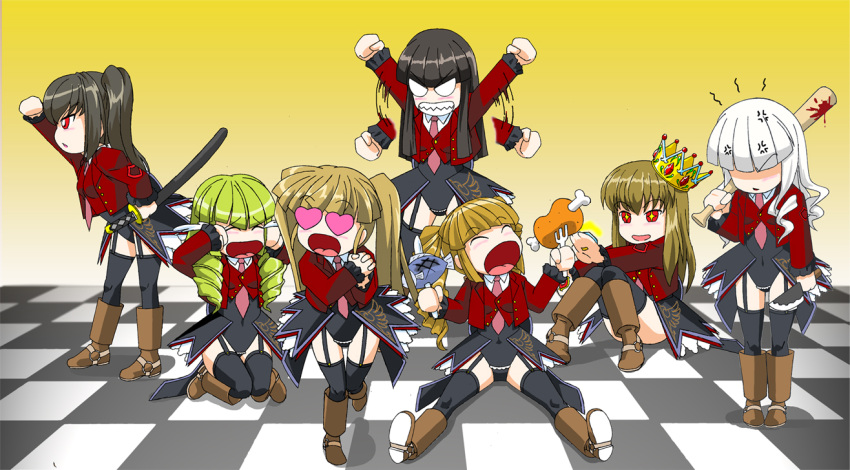 artist_request asmodeus beelzebub belphegor blood chibi eating food heart leviathan leviathan_(umineko) lucifer mammon sakutarou satan stakes_of_purgatory thighhighs umineko_no_naku_koro_ni