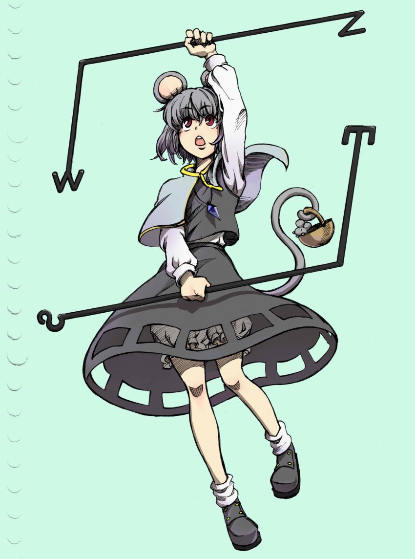 animal_ears bad_id basket bloomers grey_hair highres housei jewelry mouse mouse_ears mouse_tail nazrin open_mouth pendant prehensile_tail red_eyes short_hair tail touhou