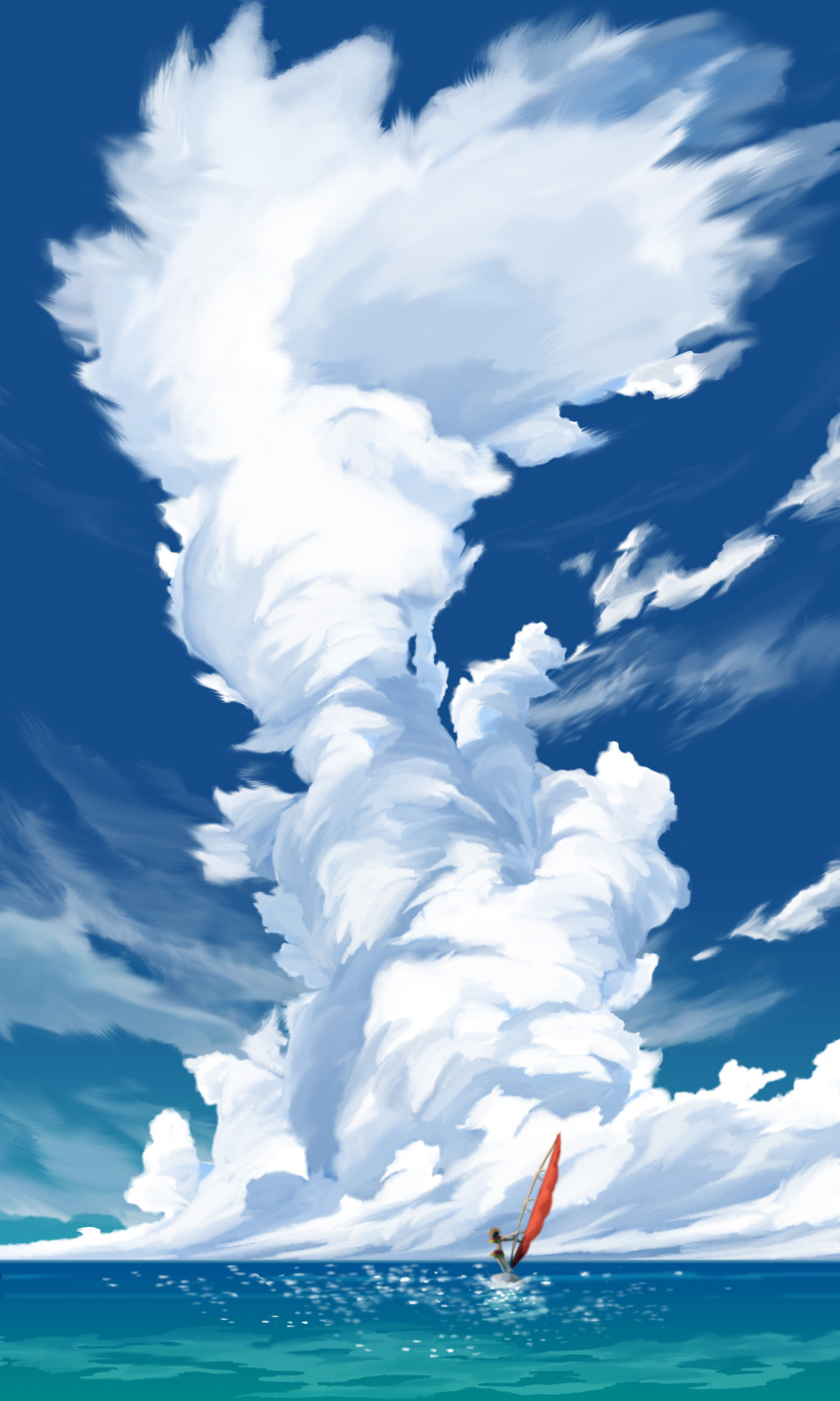 1girl absurdres amy_(suisei_no_gargantia) clouds highres landscape ocean sail scenery sky suisei_no_gargantia water
