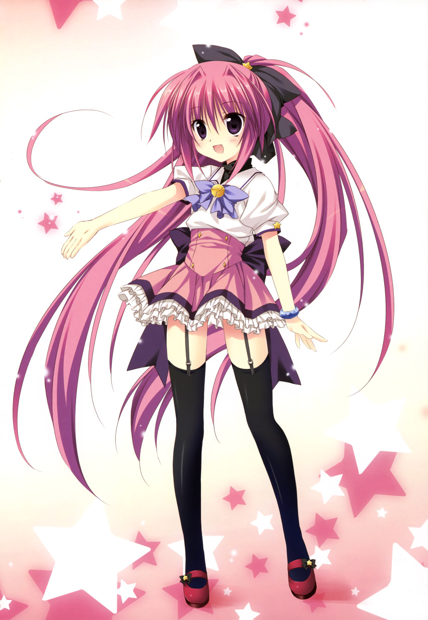 1girl absurdres black_legwear garter_straps highres korie_riko legs long_hair magical_charming! orietta_chrono_istarica_ginasteele pink_hair ponytail school_uniform skirt solo tagme thighhighs very_long_hair violet_eyes