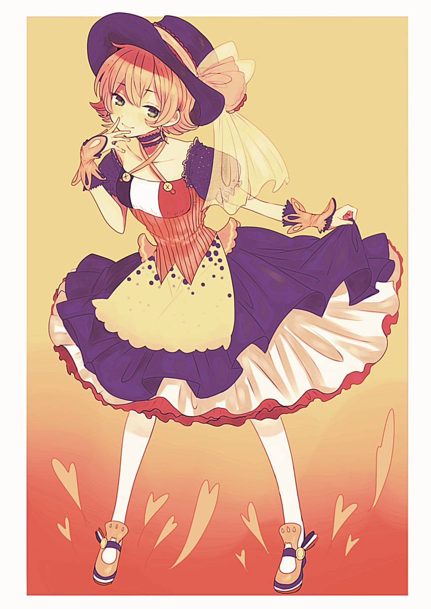 1girl absurdres apron choker corset dress france green_eyes hat hat_ribbon highres kurodeko orange_hair orangina original personification puffy_short_sleeves puffy_sleeves ribbon short_hair short_sleeves smile solo