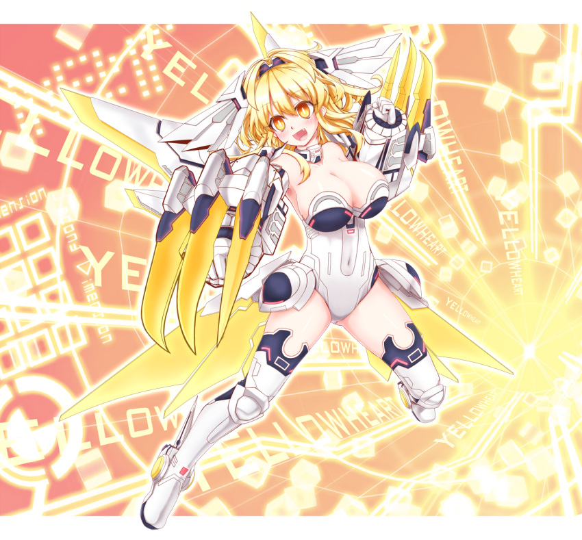 1girl blonde_hair bodysuit breasts choujigen_game_neptune claws fang highres huge_breasts kami_jigen_game_neptune_v long_hair mizunashi_(second_run) open_mouth orange_eyes solo symbol-shaped_pupils yellow_heart
