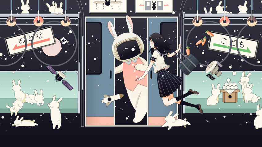 1girl astronaut carrot doughnut highres rabbit satellite space subway super_normal vocaloid