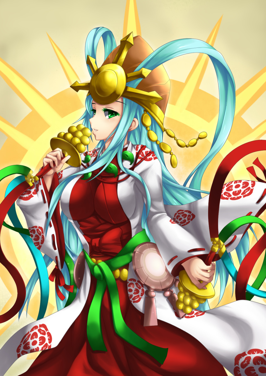 1girl aqua_hair fi-san green_eyes hat highres long_hair puzzle_&amp;_dragons solo
