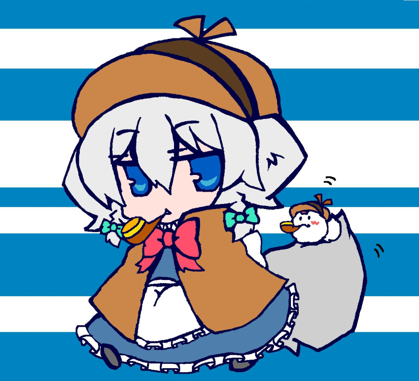 animal_ears blue_eyes bonobono_(en-rai) chibi detective dog_ears dog_tail grey_hair hat inu_sakuya izayoi_sakuya mofuji pipe tail touhou