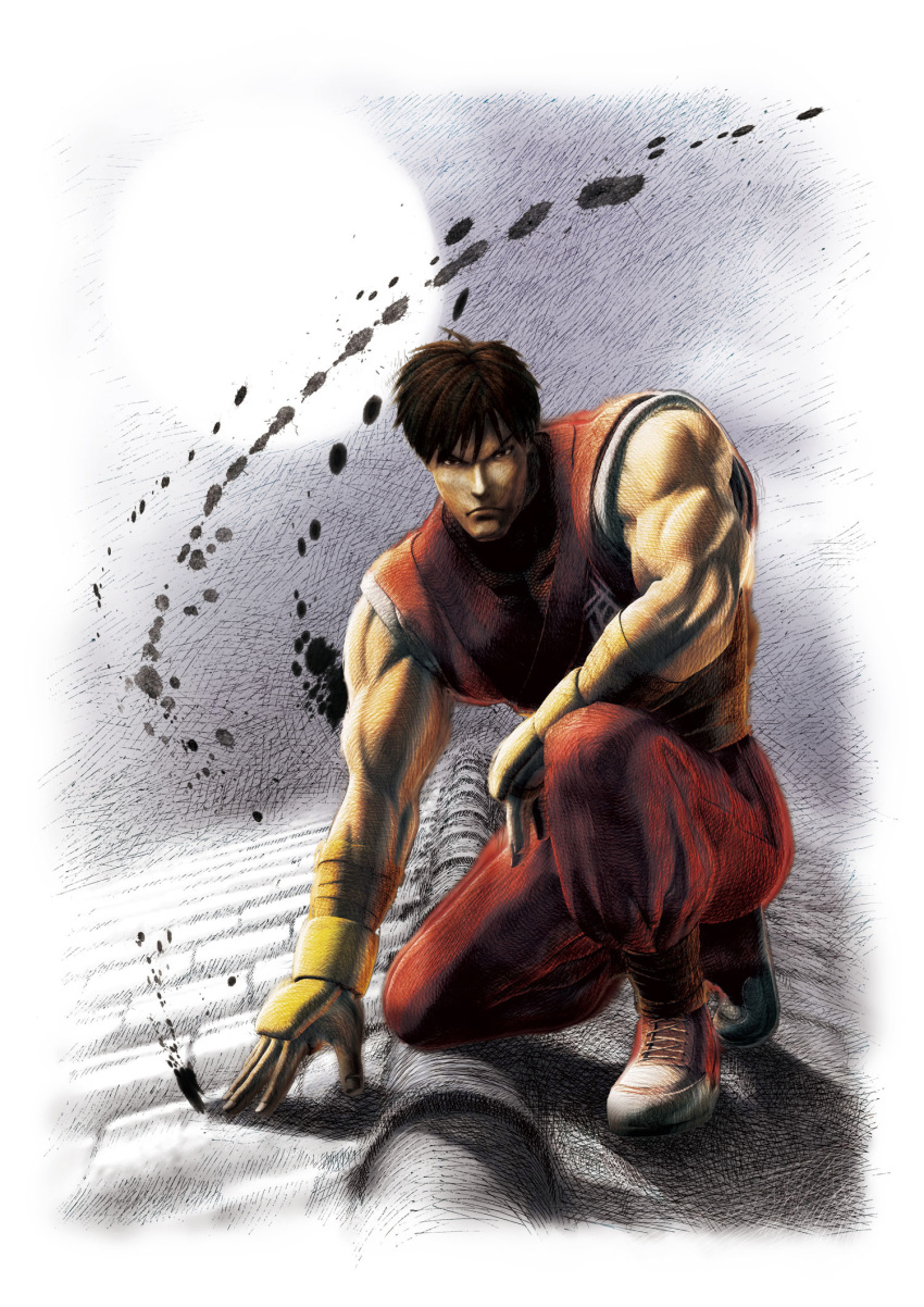 gai_(final_fight) gloves guy highres ikeno_daigo male moon muscle ninja official_art rooftop shoes short_hair sneakers street_fighter street_fighter_iv