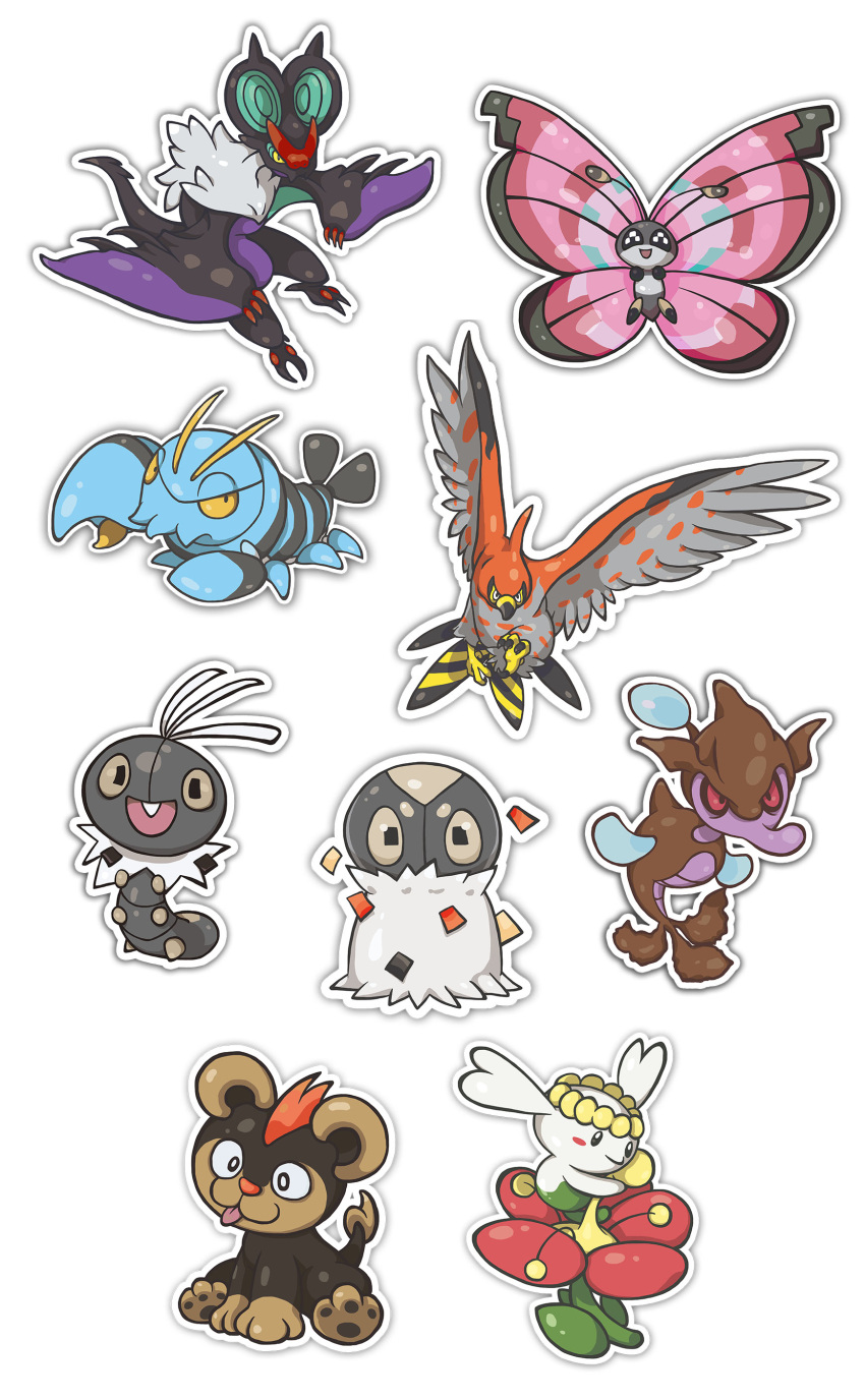 absurdres antennae bat bird butterfly chibi clauncher claws crustacean cub dragon flabebe flower fur hajimikimo highres litleo no_humans noivern paws pincers pokemon pokemon_(creature) pokemon_(game) pokemon_xy red_eyes scatterbug seahorse simple_background skrelp spewpa tail talonflame tongue tongue_out vivillon white_background wings yellow_eyes