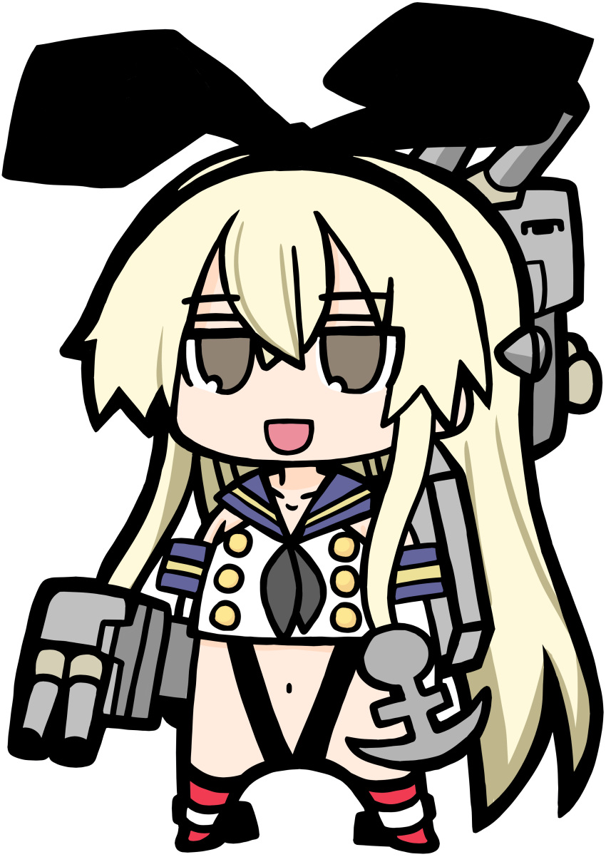 1girl absurdres blonde_hair chibi hair_ornament highres kantai_collection koopo long_hair navel personification rensouhou-chan sailor_collar shimakaze_(kantai_collection) simple_background white_background