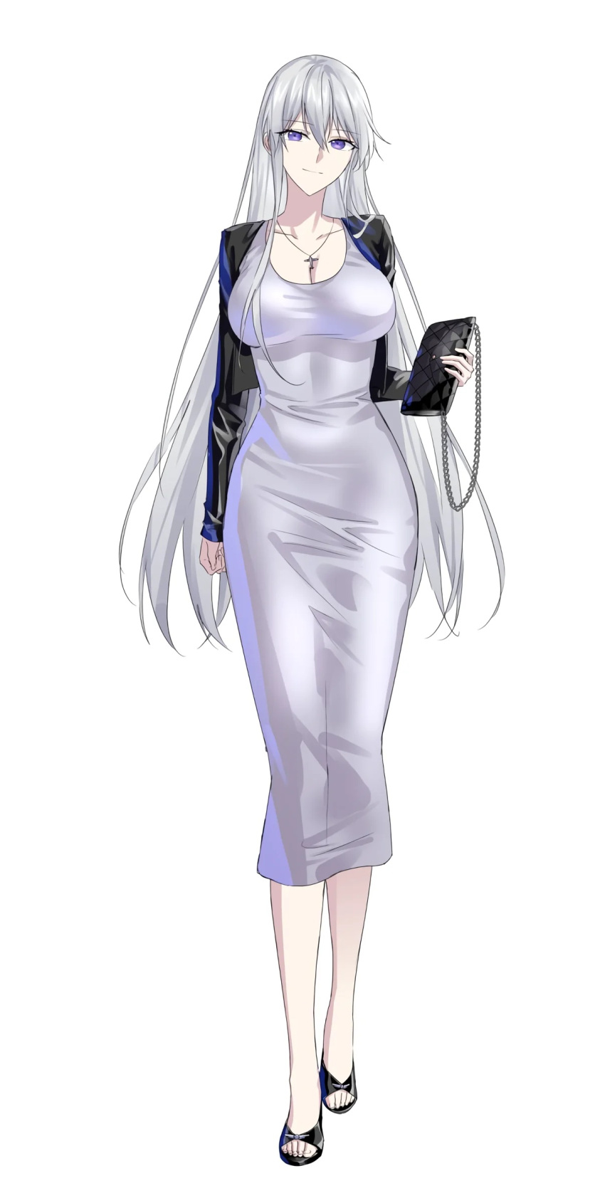 1girl azur_lane enterprise_(azur_lane) formal long_hair purse silver_hair