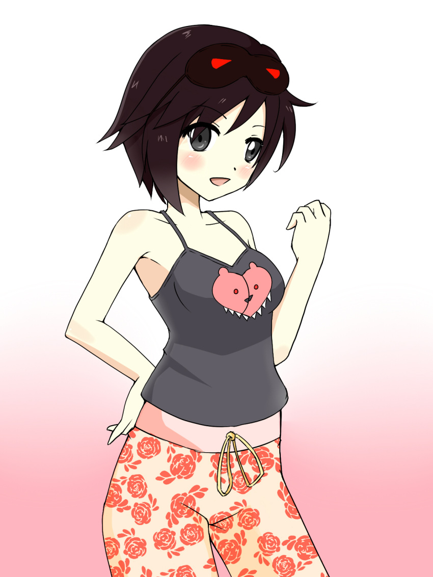 1girl blush breasts grey_eyes highres open_mouth ruby_rose rwby short_hair solo tank_top