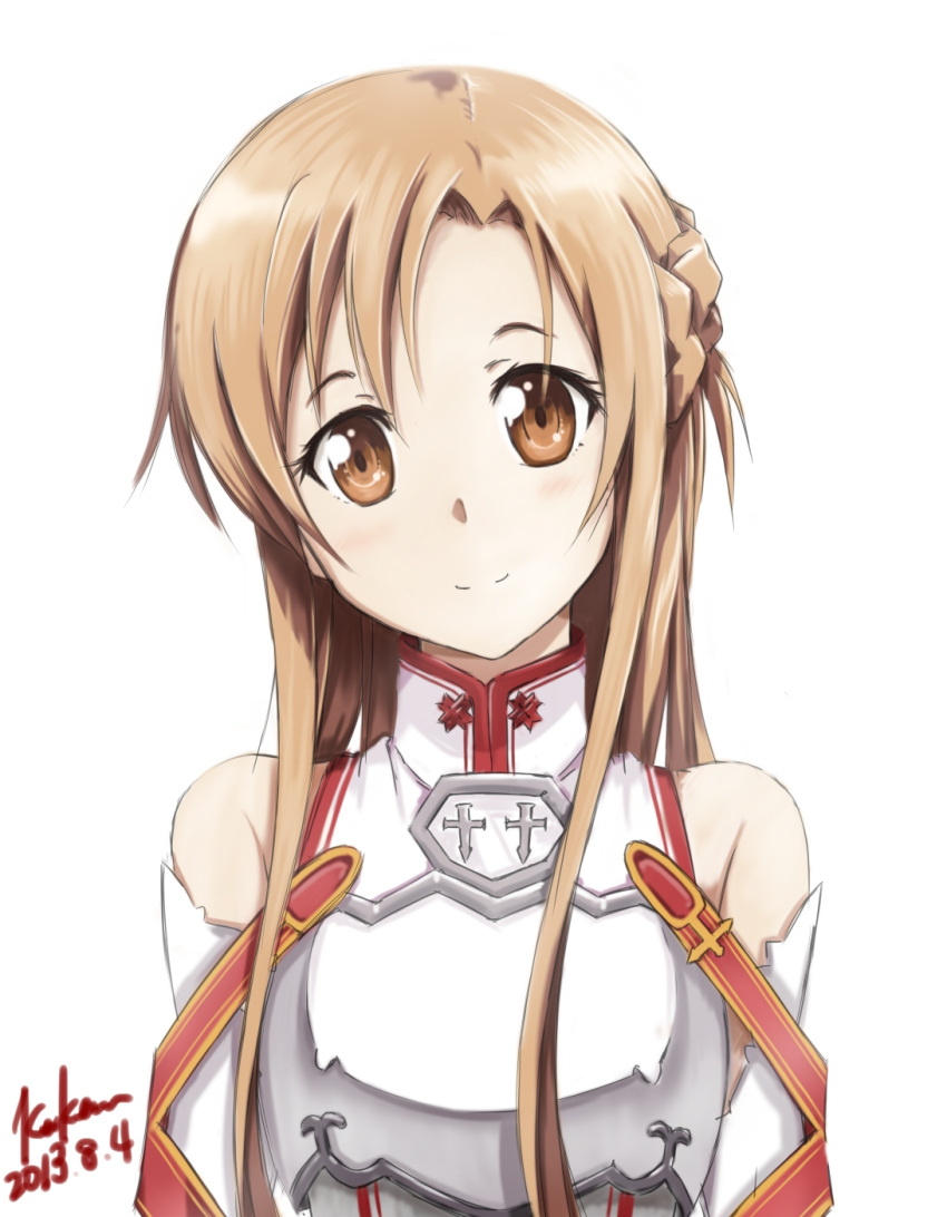 1girl asuna_(sao) breastplate brown_eyes brown_hair female highres kem_kem long_hair smile solo sword_art_online yuuki_asuna