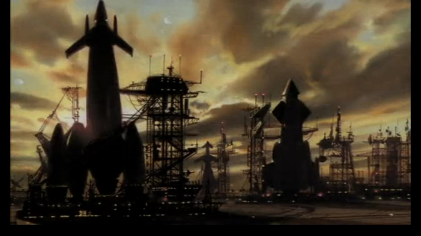 90s airport artist_request clouds dusk evening launch_pad lights no_humans oldschool outlaw_star radio_tower realistic scenery science_fiction screencap sky skyline space_craft sunset wallpaper