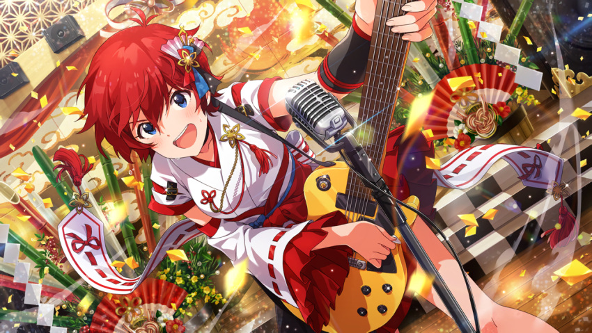 blue_eyes blush guitar idolmaster idolmaster_million_live! idolmaster_million_live!_theater_days julia_(idolmaster) miko new_year redhead short_hair smile