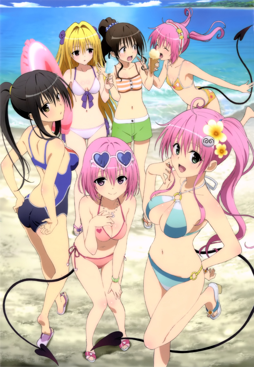 6+girls absurdres beach bikini breasts cleavage highres multiple_girls official_art scan swimsuit tagme to_love-ru to_love-ru_darkness