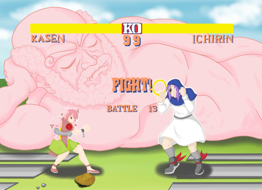 chun-li fighting_game heads-up_display highres ibaraki_kasen kumoi_ichirin parody sagat street_fighter touhou unzan