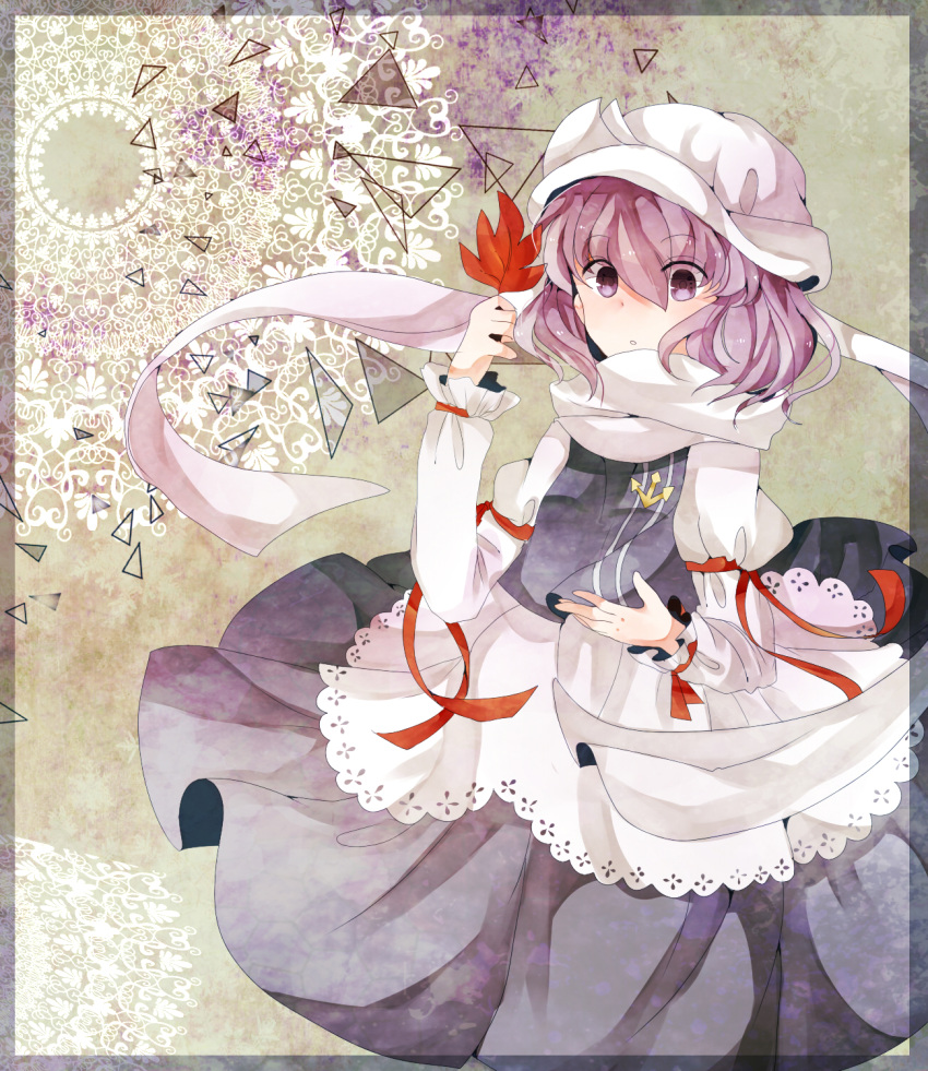 applemerry63 dress hat highres leaf letty_whiterock purple_hair ribbon scarf touhou triangle violet_eyes