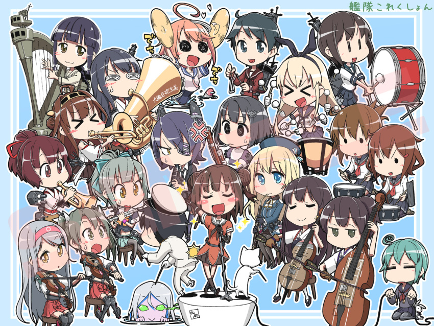 &gt;_&lt; :3 =_= @_@ admiral_(kantai_collection) ahoge akagi_(kantai_collection) anger_vein aqua_hair atago_(kantai_collection) bass_drum bassoon black_hair blonde_hair blue_eyes blue_hair blush_stickers braid braided_hair brown_eyes brown_hair cat cello character_request clarinet closed_eyes cymbals detached_sleeves double_bass elbow_gloves eyepatch flute fubuki_(kantai_collection) fusou_(kantai_collection) gloves glowing glowing_eyes green_eyes grey_hair haguro_(kantai_collection) hair_ornament hair_ribbon hairband hairclip harp hat headgear heart i-58_(kantai_collection) ikazuchi_(kantai_collection) inazuma_(kantai_collection) instrument ise_(kantai_collection) japanese_clothes kaga_(kantai_collection) kantai_collection kawamura_kazuma kitakami_(kantai_collection) kongou_(kantai_collection) machinery microphone midriff mogami_(kantai_collection) naka_(kantai_collection) naval_uniform navel oboe orange_hair orchestra pale_skin panties pantyhose personification ponytail rensouhou-chan ribbon ringed_eyes sailor_dress shimakaze_(kantai_collection) shinkaisei-kan shoukaku_(kantai_collection) siblings silver_hair singing sisters sitting snare_drum sparkle stuffed_animal stuffed_bunny stuffed_toy sweatdrop ta-class_(kantai_collection) tenryuu_(kantai_collection) thigh-highs timpani torpedo triangle_(instrument) trombone trumpet tuba turret twintails underwear violin white_hair wristband yellow_eyes yuubari_(kantai_collection) zuikaku_(kantai_collection)