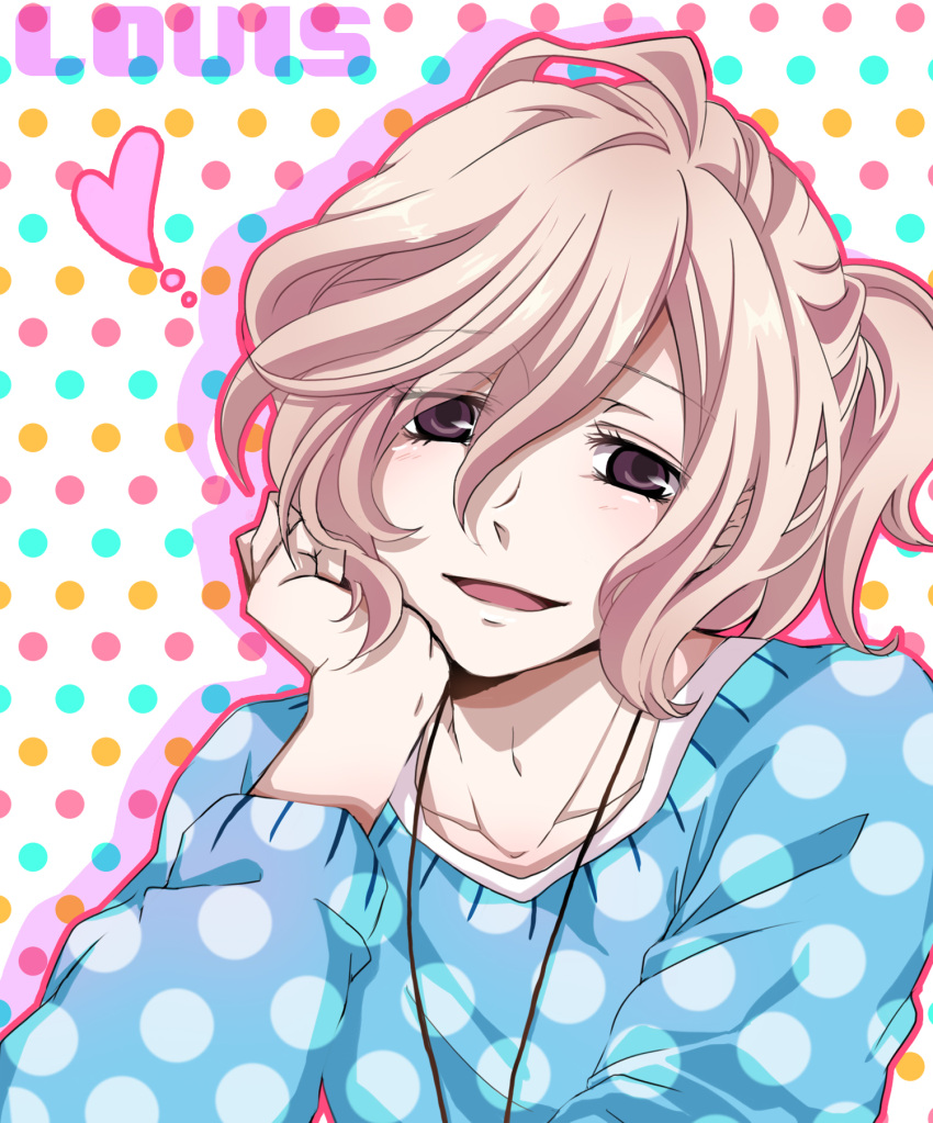 1boy asahina_louis blonde_hair brothers_conflict brown_eyes character_name heart highres iroha_(hime0x0) long_hair male smile solo sweater