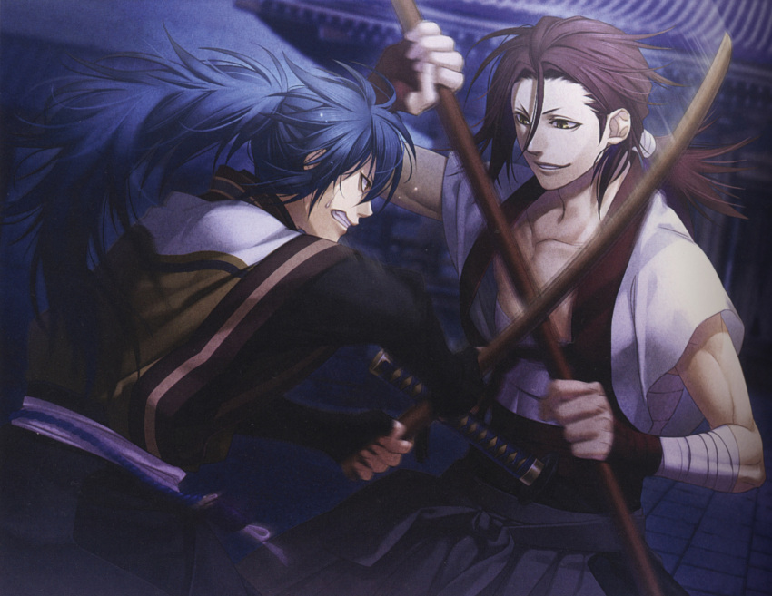 hakuouki_shinsengumi_kitan harada_sanosuke ibuki_ryuunosuke kazuki_yone red_hair yellow_eyes