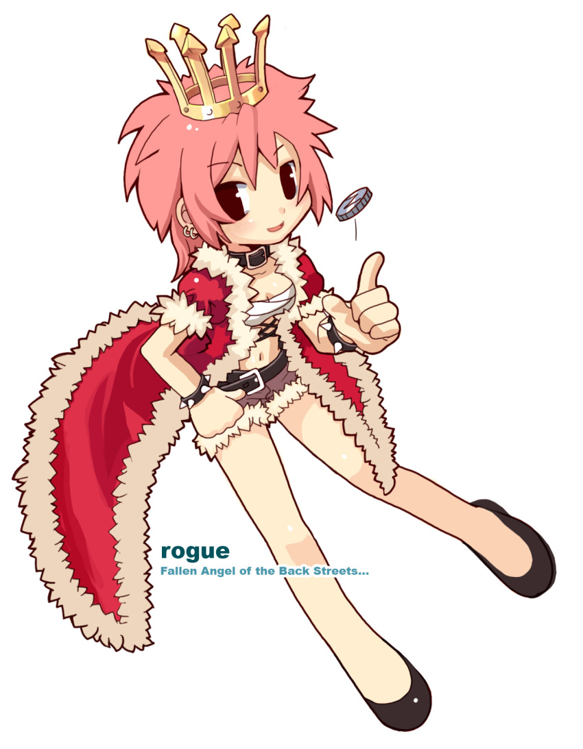 bracelet coin crown earrings fur jewelry navel pink_hair ragnarok_online rogue short_hair spiked_bracelet