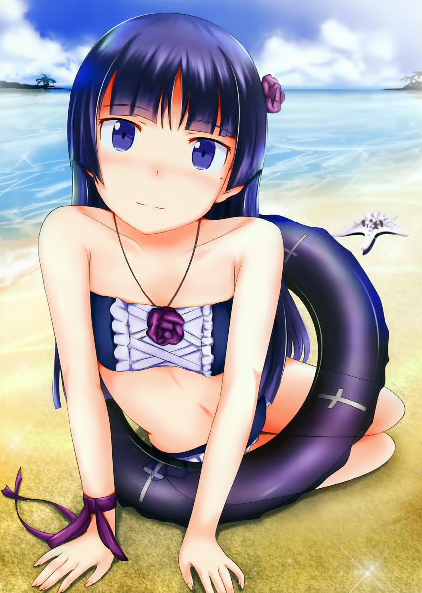 1girl bikini blue_eyes blue_hair edogawakid flat_chest gokou_ruri highres innertube long_hair mole ore_no_imouto_ga_konna_ni_kawaii_wake_ga_nai solo swimsuit