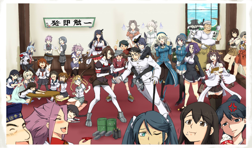 6+girls abukuma_(kantai_collection) admiral_(kantai_collection) akagi_(kantai_collection) aoba_(kantai_collection) atago_(kantai_collection) bangs black_eyes black_hair blonde_hair blue_eyes blunt_bangs boots braid brown_eyes brown_hair character_request chitose_(kantai_collection) elbow_gloves fusou_(kantai_collection) gloves hatsuyuki_(kantai_collection) highres houshou_(kantai_collection) hyuuga_(kantai_collection) ikazuchi_(kantai_collection) inazuma_(kantai_collection) isuzu_(kantai_collection) japanese_clothes jintsuu_(kantai_collection) jun'you_(kantai_collection) kantai_collection kitakami_(kantai_collection) kneehighs kongou_(kantai_collection) kuroshio_(kantai_collection) long_hair miyuki_(kantai_collection) mogami_(kantai_collection) multiple_girls murakumo_(kantai_collection) nachi_(kantai_collection) nagato_(kantai_collection) pantyhose purple_hair raidou-j red_eyes rensouhou-chan ryuujou_(kantai_collection) shimakaze_(kantai_collection) shiranui_(kantai_collection) side_ponytail takao_(kantai_collection) tatsuta_(kantai_collection) tenryuu_(kantai_collection) thigh-highs thigh_boots translated twintails ushio_(kantai_collection) wo-class_aircraft_carrier yura_(kantai_collection) zettai_ryouiki