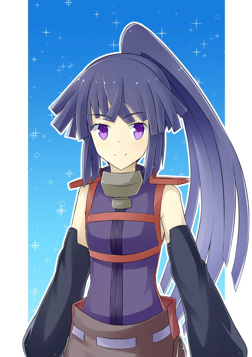 1girl akatsuki_(log_horizon) bare_shoulders blue_hair detached_sleeves highres log_horizon long_hair mzrz ponytail solo violet_eyes