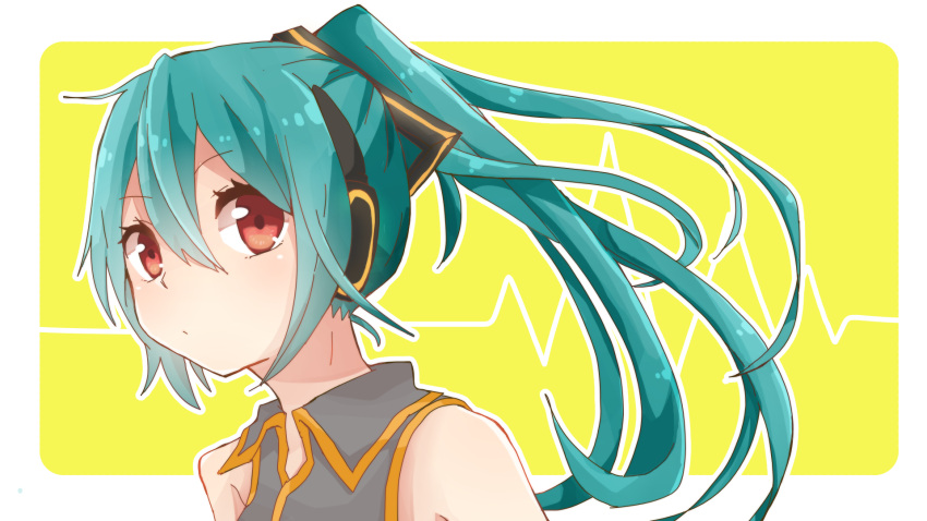 1girl aqua_hair ar bust hatsune_miku headphones highres ponytail red_eyes solo vocaloid