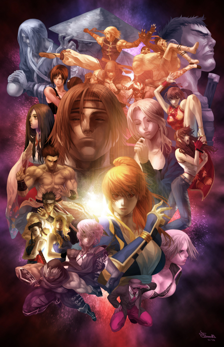 6+boys 6+girls ayane ayane_(doa) bandaid bandana bass_armstrong black_hair blonde_hair blue_eyes bodysuit brad_wong braid breasts brown_hair cabbie_hat china_dress chinese_clothes choker christie cleavage crossover dead_or_alive dead_or_alive_5 double_bun dougi eliot eon_forgery everyone face_mask facial_hair father_and_daughter fighting_stance fingerless_gloves flats flying_kick gen_fuu gloves goatee gourd grin hair_rings hair_tubes hairband hat hayate headband helena_douglas highres hitomi hoodie hug hug_from_behind jann_lee japanese_clothes jeans kasumi kicking kimono kneeling kokoro_(doa) lei_fang lifting_person lips lisa_hamilton mask mila_(doa) multiple_boys multiple_girls muscle ninja ninja_gaiden nose pai_chan pink_hair ponytail red_eyes rig_(doa) sarah_bryant sash scar shirtless sleeveless smile spiky_hair standing_on_one_leg straw_hat sunglasses tank_top tina_armstrong twin_braids vambraces vest virtua_fighter white_hair wide_sleeves wrestling_mask wristband yuki_akira zack