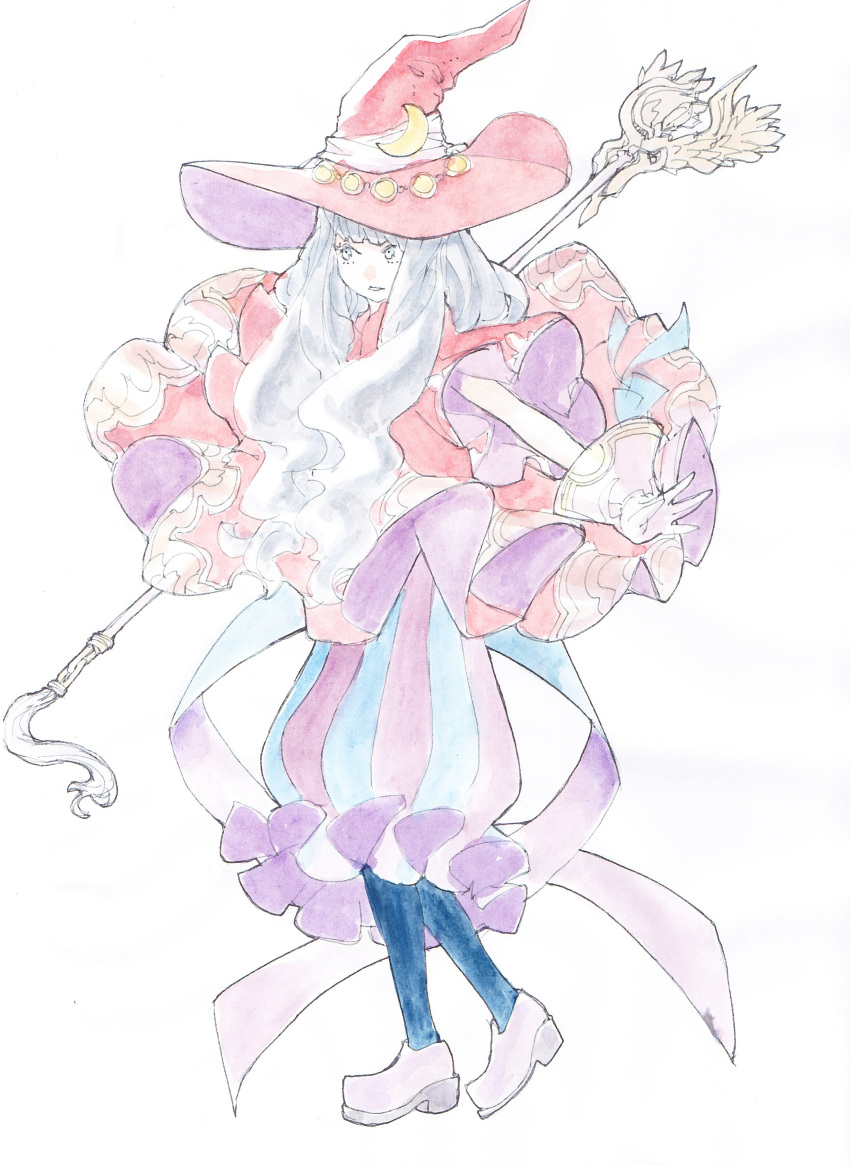 1girl absurdres hat highres kansou_samehada original pantyhose solo traditional_media watercolor_(medium)