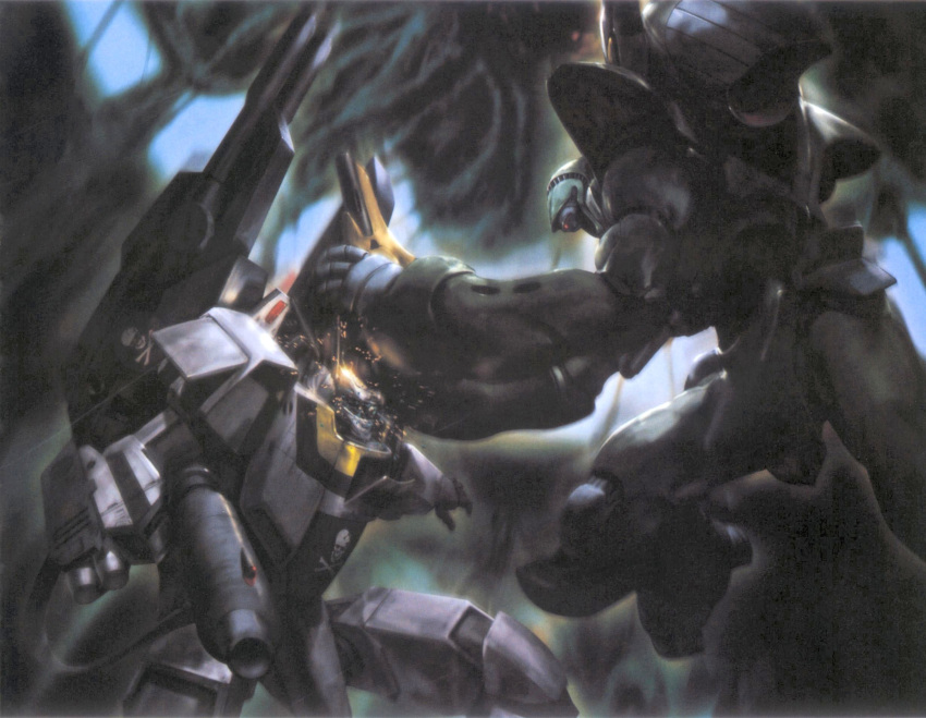 alien battle cannon choujikuu_yousai_macross damage damaged epic flemenmik flemmenik giant gun highres macross macross:_do_you_remember_love? mecha missile nousjadeul-ger official_art oldschool power_armor power_suit production_art punching quamzin_kravshera roy_focker scan science_fiction skull_and_crossbones space_craft spoilers the_super_dimension_fortress_macross vf-1 vf-1_strike vf-1j weapon zentradi