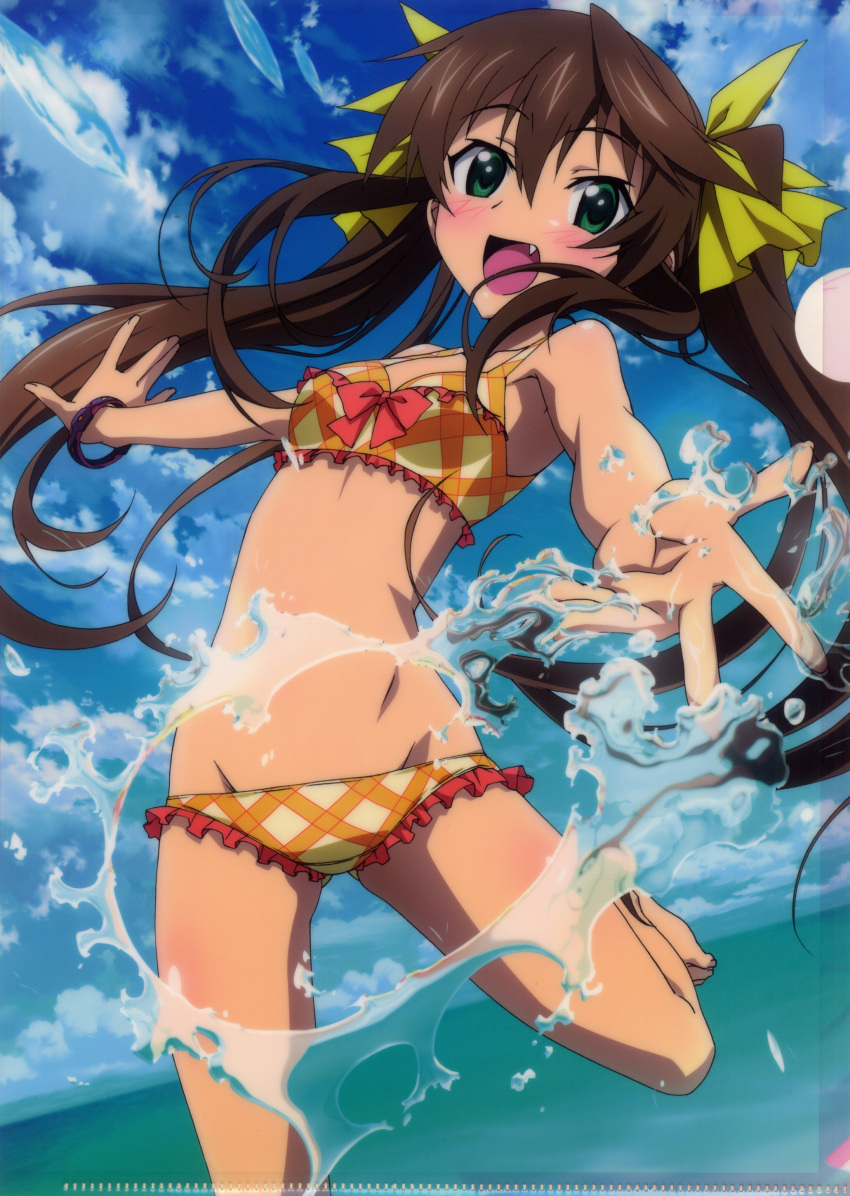 1girl absurdres beach bikini fang highres huang_lingyin infinite_stratos official_art scan solo swimsuit tagme water