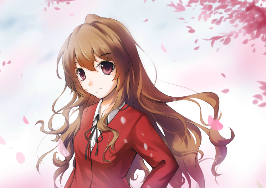 1girl absurdres aisaka_taiga brown_hair highres lancefate long_hair red_eyes school_uniform toradora!